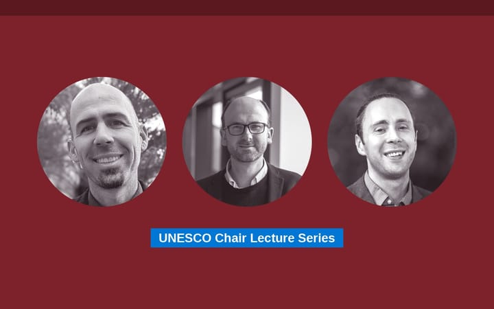 Portraits of the speakers Aaron Redman, Daniel Fischer and Jordan King
